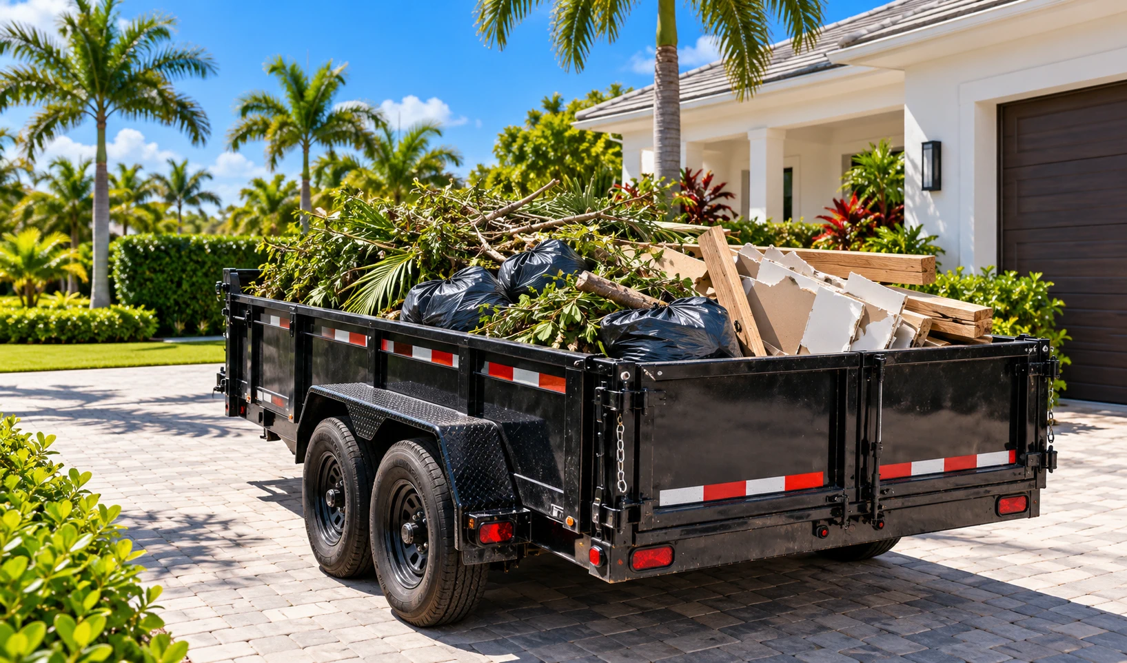 Utility trailer ready to haul property debris